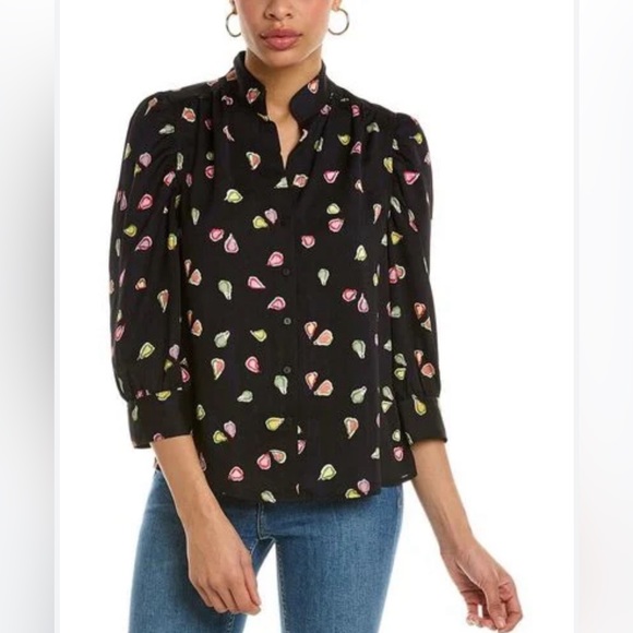 Nic+Zoe Party Pears Button Front Top, Black Mul Size S New w/Tag Retail $148 - Picture 13 of 13